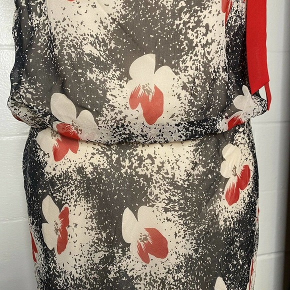 Laundry by Shelli Segal Sz 10 silk Chiffon Floral Red MIDI Dress Cinch Waist - Picture 6 of 11